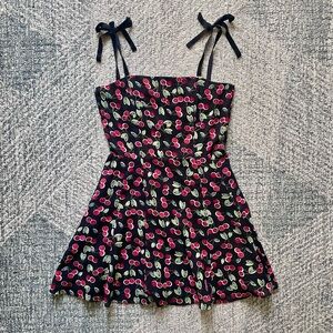 SO-JU Little Black Dress from Japan Cherry Fruit Print Rockabilly Harajuku Tokyo